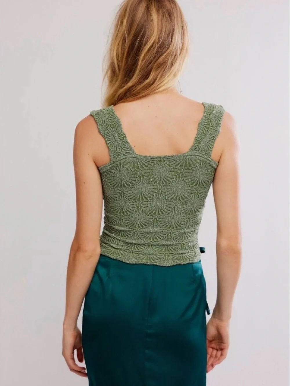 Free People Elm Green Crochet Square-Neck Tank M/L NWOT